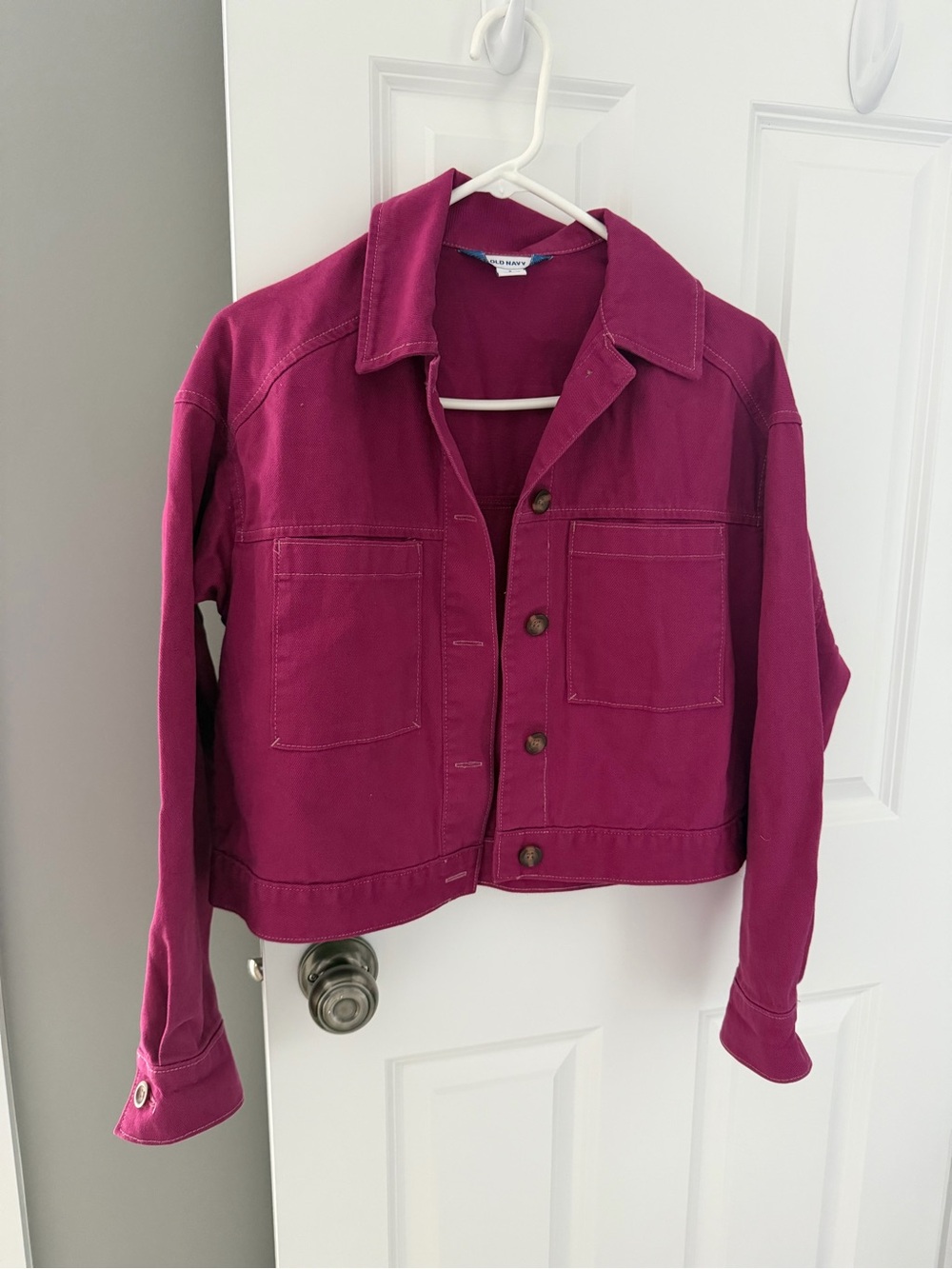 Old Navy Magenta Cropped Utility Jacket